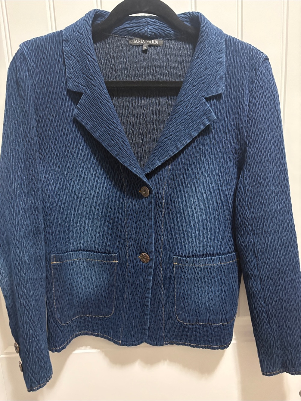 Tania Nardi Crinkle Denim Blazer Jacket Blue Medium